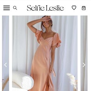 Selfie Leslie Park Avenue Flutter Sleeve Side Split MIDI Dress Apricot